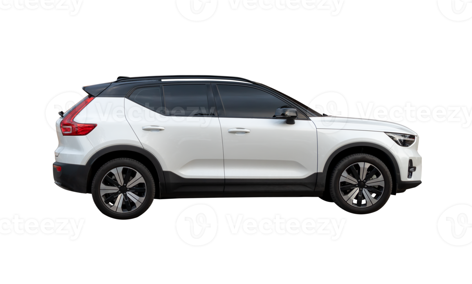 Side view of mini white SUV car isolated with clipping path in file format png