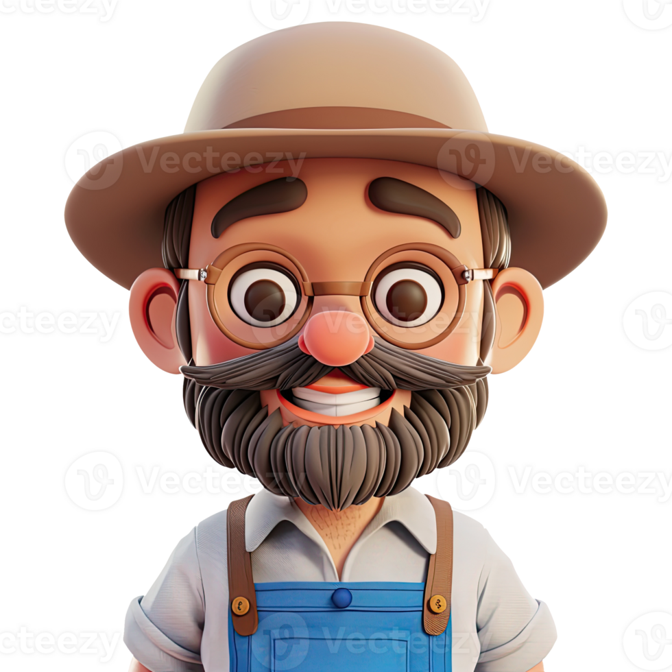 3D cute cartoon male farmer. png