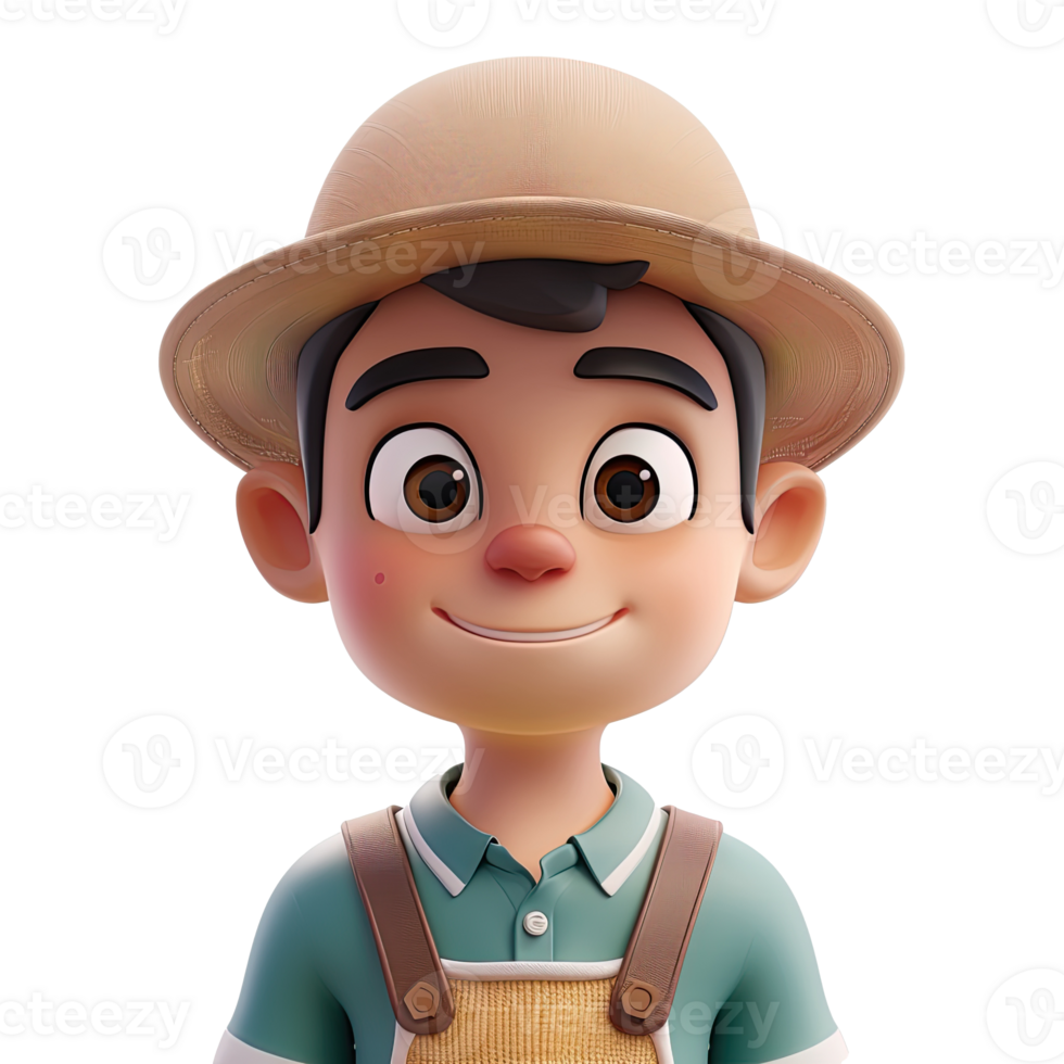 3D cute cartoon male farmer. png