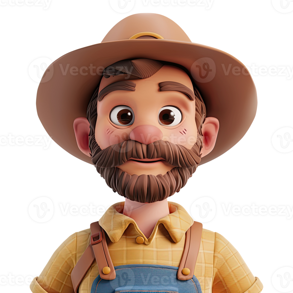 3D cute cartoon male farmer. png