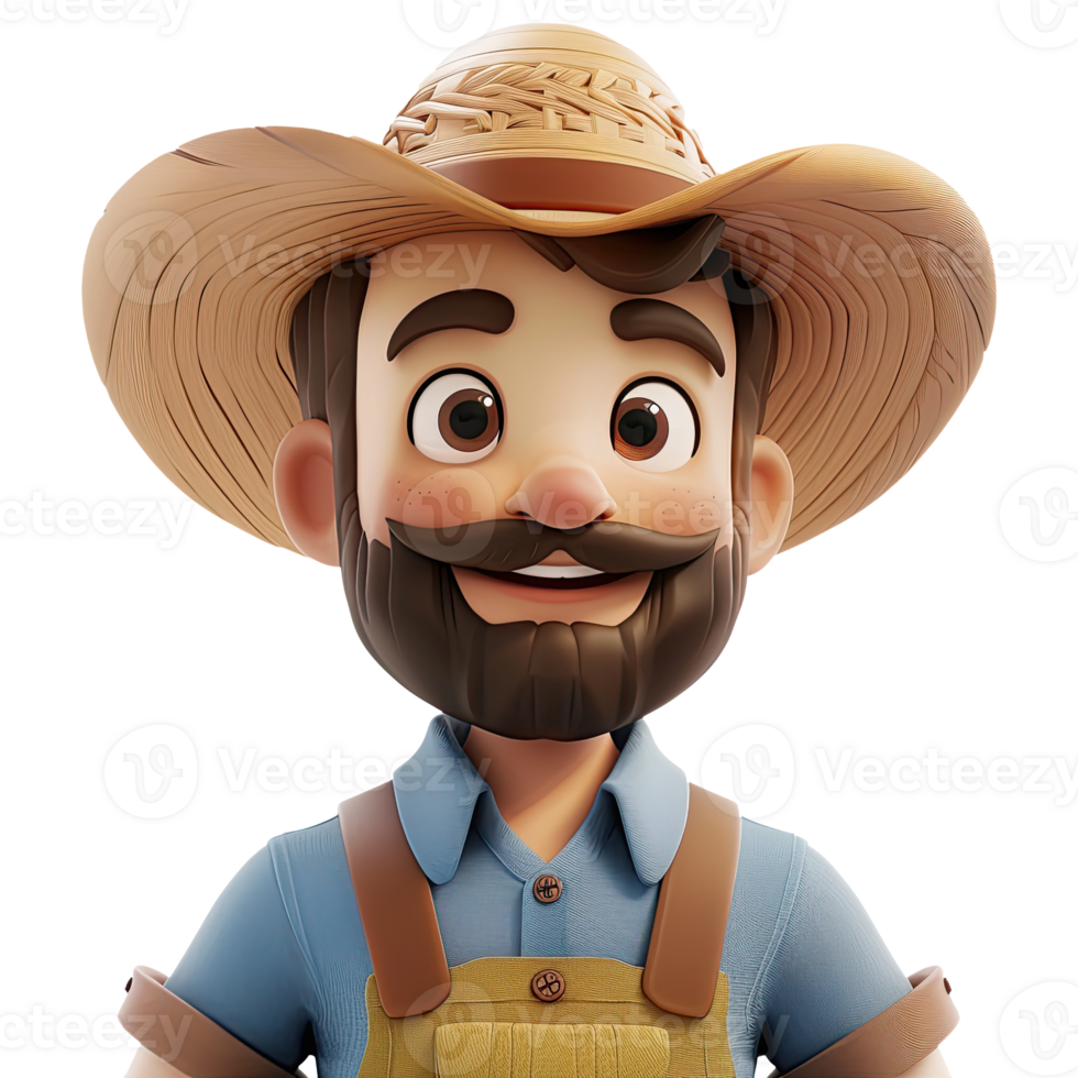 3D cute cartoon male farmer. png