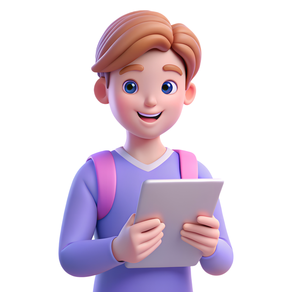 3d alunno ragazzo avatar portare tablet icona png