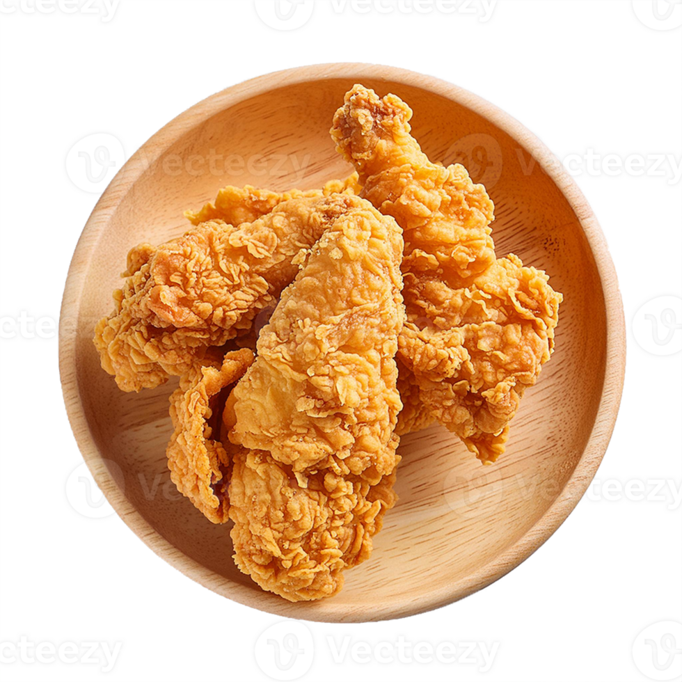 Fried Chicken piece coat with flour or batter that dipping with tomato or ketchup sauce isolated on transparent Deep-fried Japanese chicken png