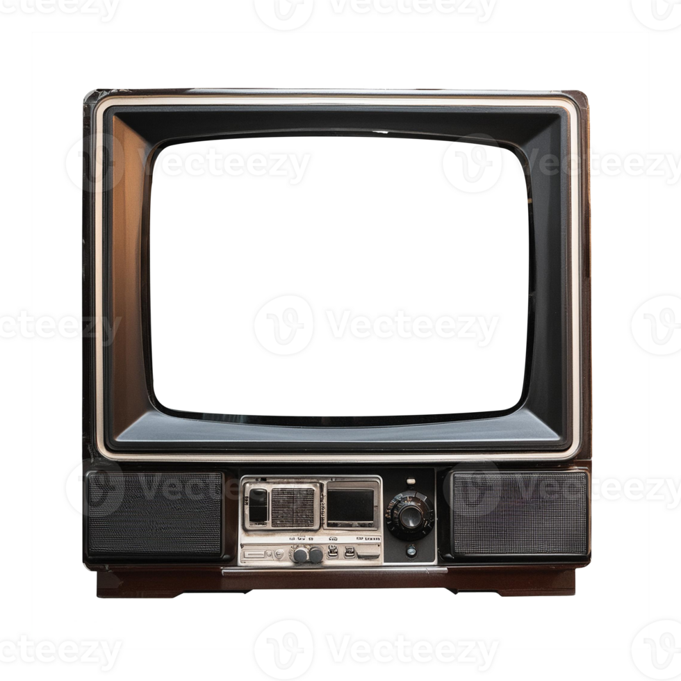 Old vintage television monitor screen with empty displays isolated background, electronic device for showing detail. Front view of old computer monitor with clipping path isolated png