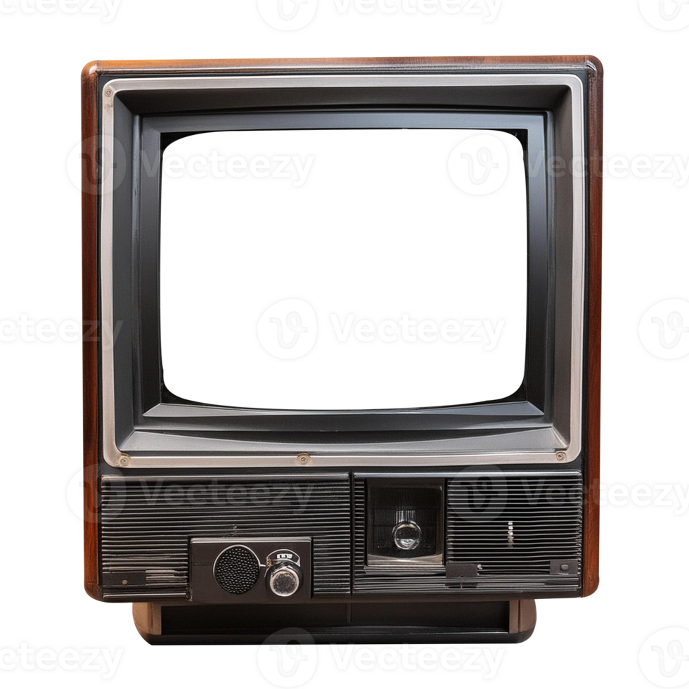 Old vintage television monitor screen with empty displays isolated background, electronic device for showing detail. Front view of old computer monitor with clipping path isolated png