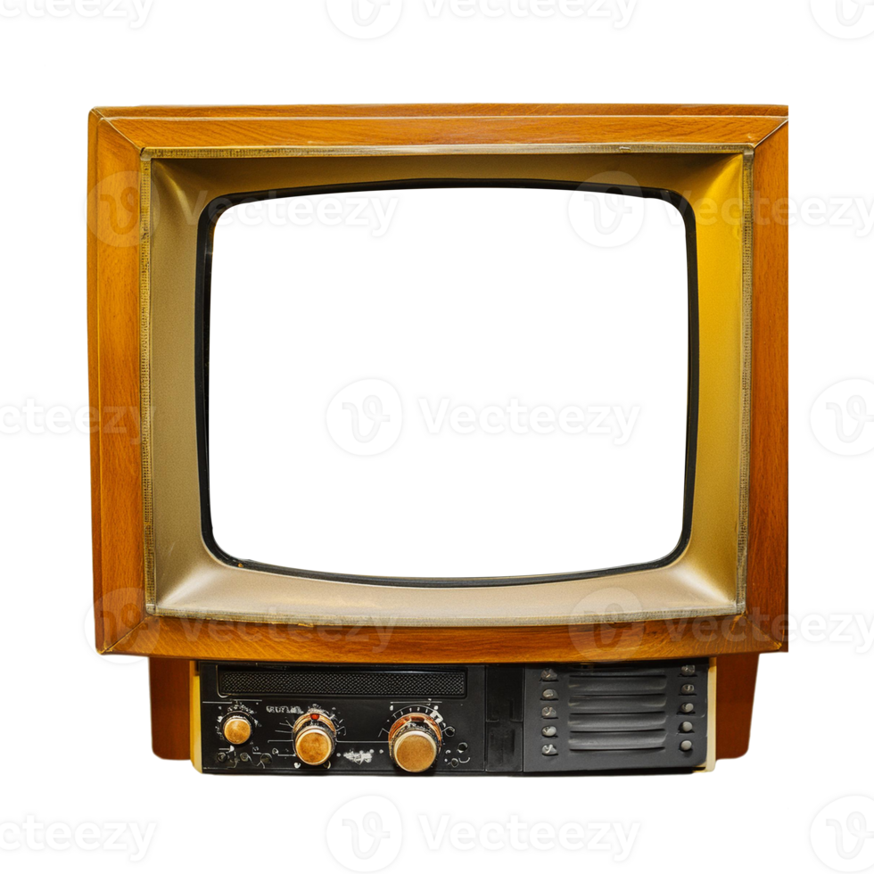 Old vintage television monitor screen with empty displays isolated background, electronic device for showing detail. Front view of old computer monitor with clipping path isolated png