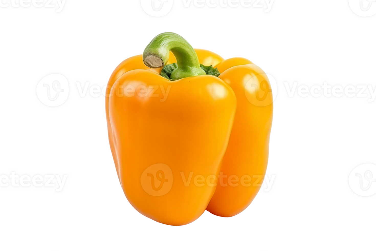 A vibrant yellow bell pepper with a fresh green stem, isolated on a white background. Perfect for food, health, and lifestyle themes. png