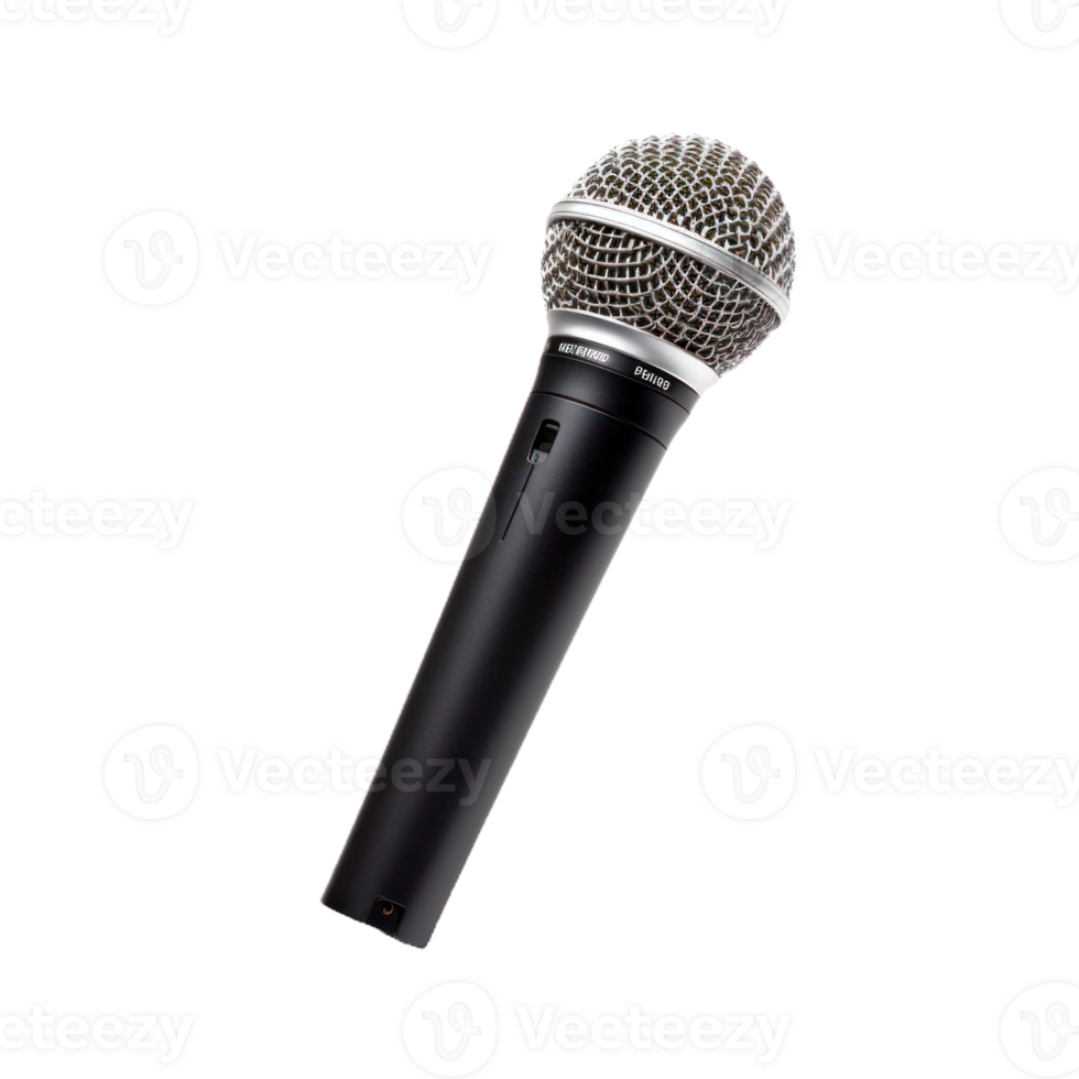 Professional Classic Black Microphone With Metal Mesh Head On Isolated Background. png