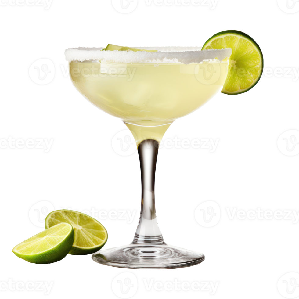 Refreshing Margarita Cocktail In Glass With Salt Rim And Lime On Isolated Background. png