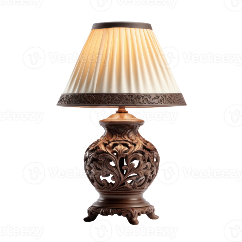 Antique Style Table Lamp with Intricate Patterns and Warm Light. Antique Table Lamp on Isolated Background. png