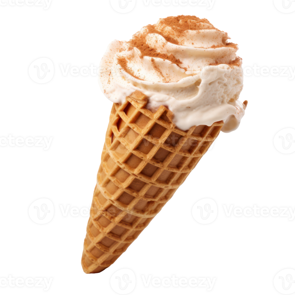 Delicious Vanilla Ice Cream Waffle Cone With Cinnamon Sprinkle On Isolated Background. png