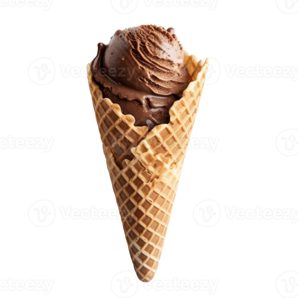 Chocolate Ice Cream In Waffle Cone With Rich Creamy Texture On Isolated Background. png