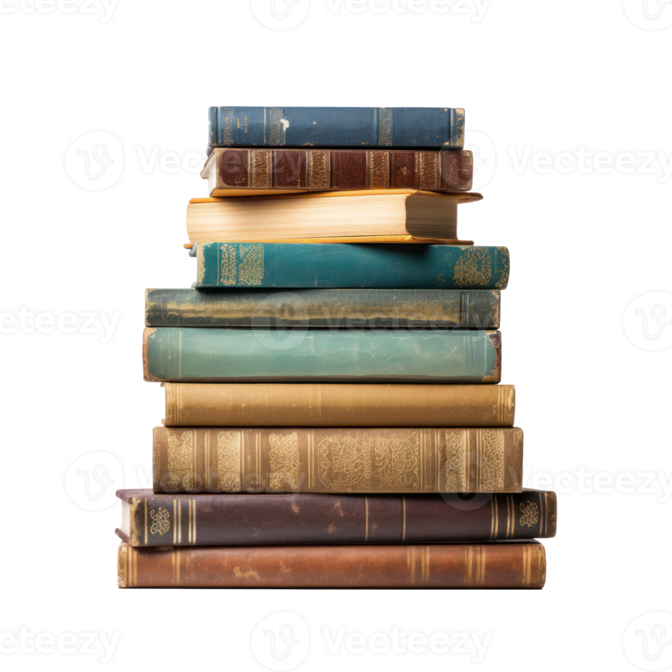 Pile of Vintage Hardcover Books on Isolated Background. Historical and Academic Concept. png