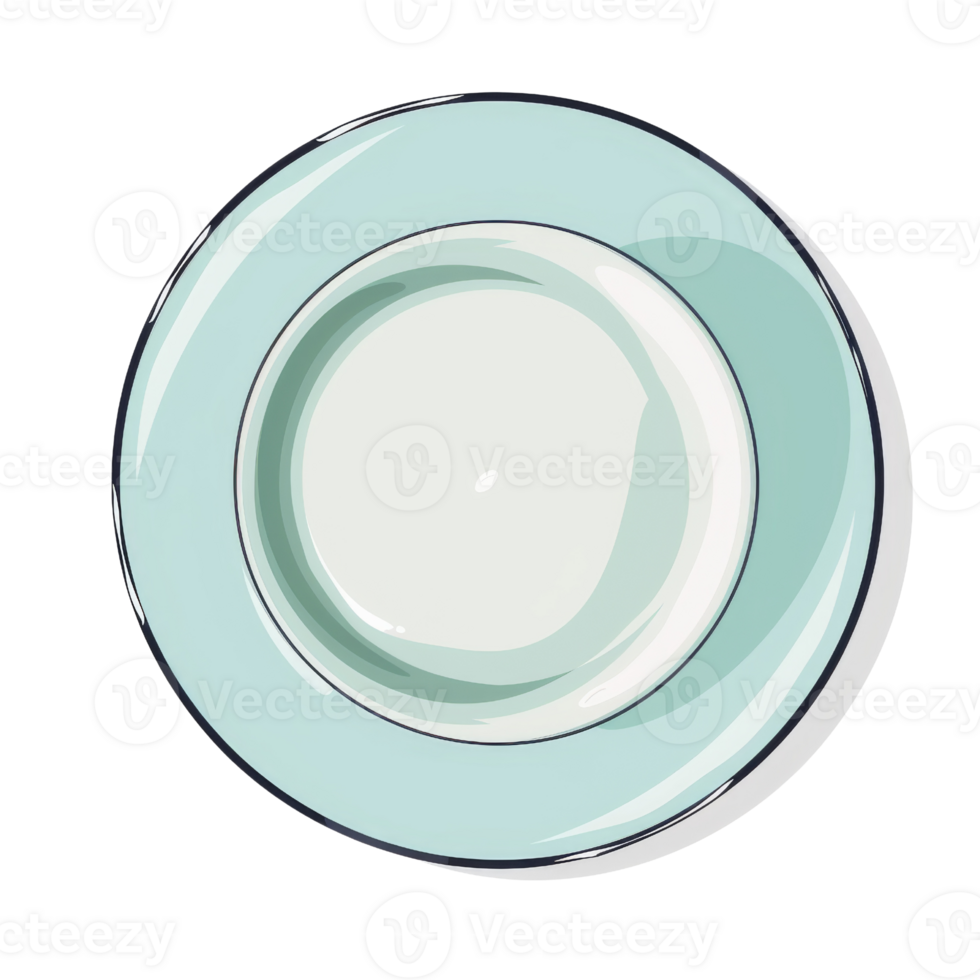 Illustration of a blue porcelain plate on a transparent background. Top view png