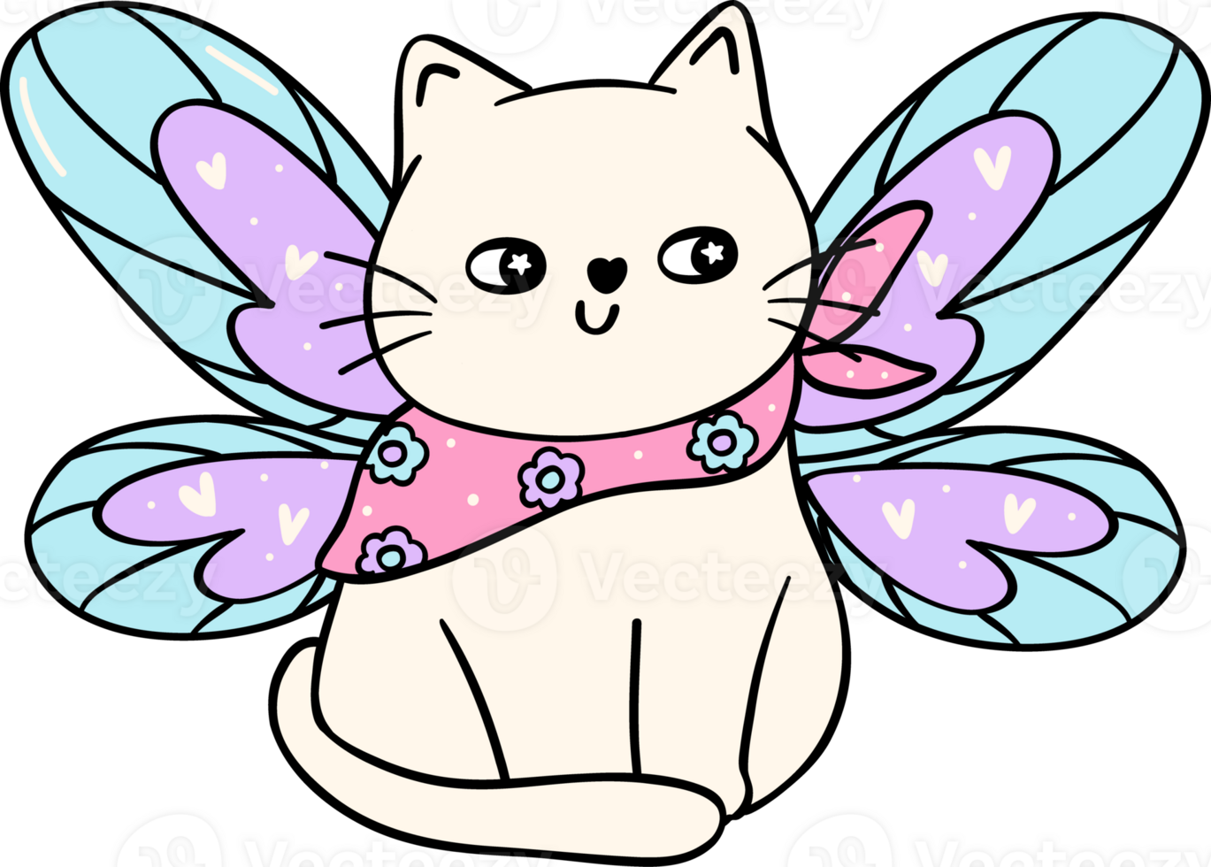 Groovy Retro cat with butterfly wings self love Disco bold doodle outline drawing png