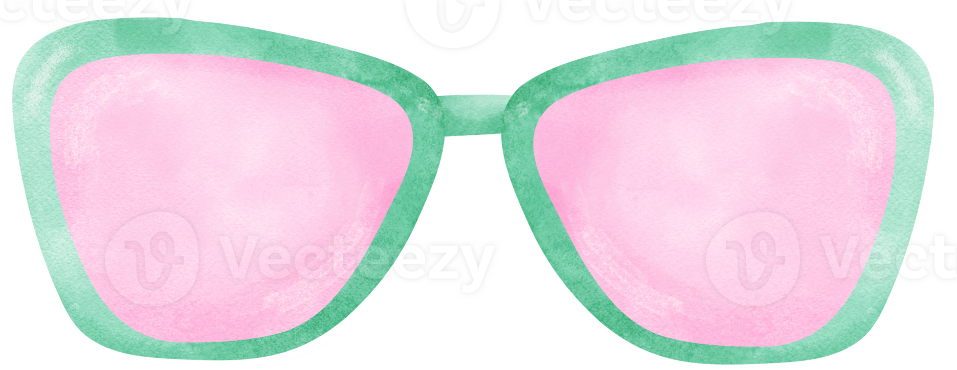 Retro glasses watercolor green and pink png
