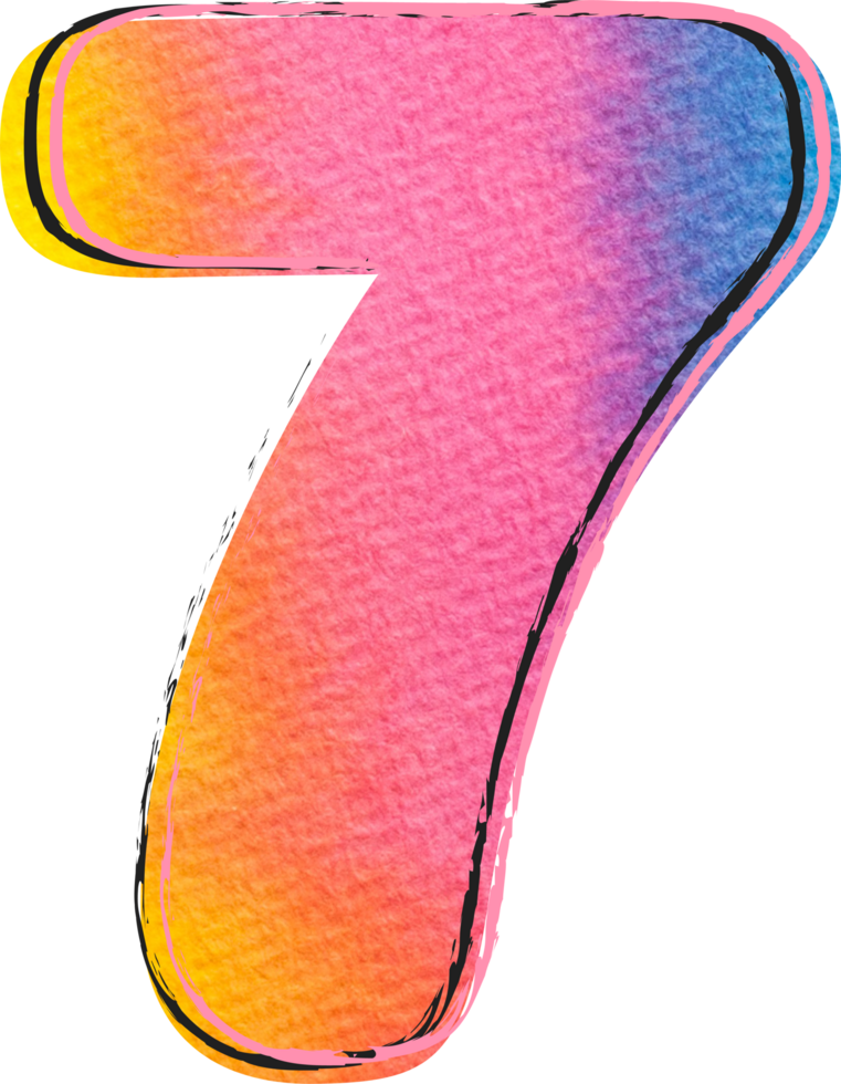 Watercolor Alphabet Lettering Number 7 png