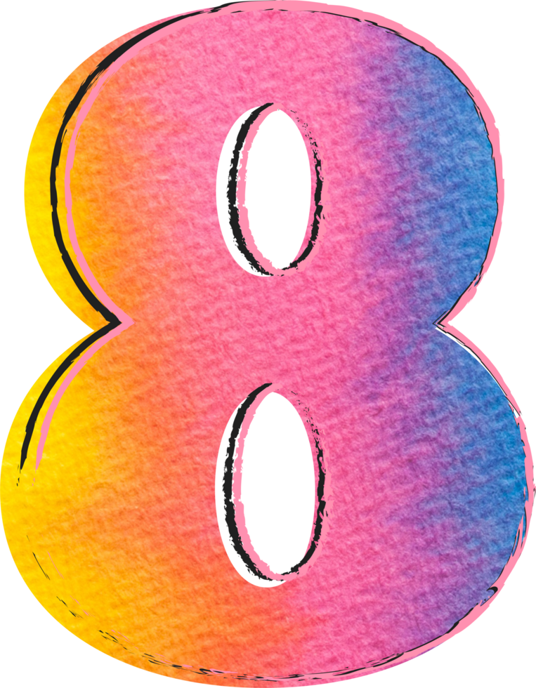 Watercolor Alphabet Lettering Number 8 png
