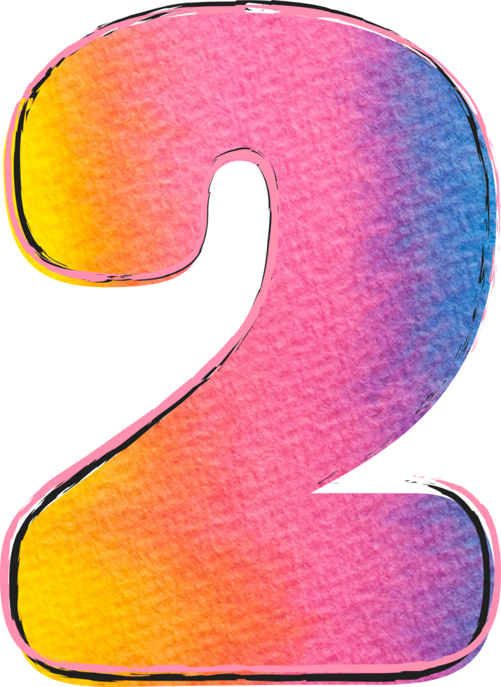 Watercolor Alphabet Lettering Number 2 png