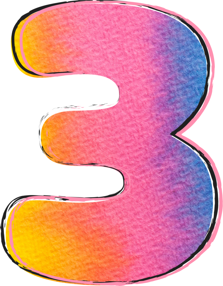 Watercolor Alphabet Lettering Number 3 png