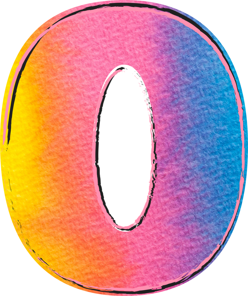 Watercolor Alphabet Lettering Number 0 png