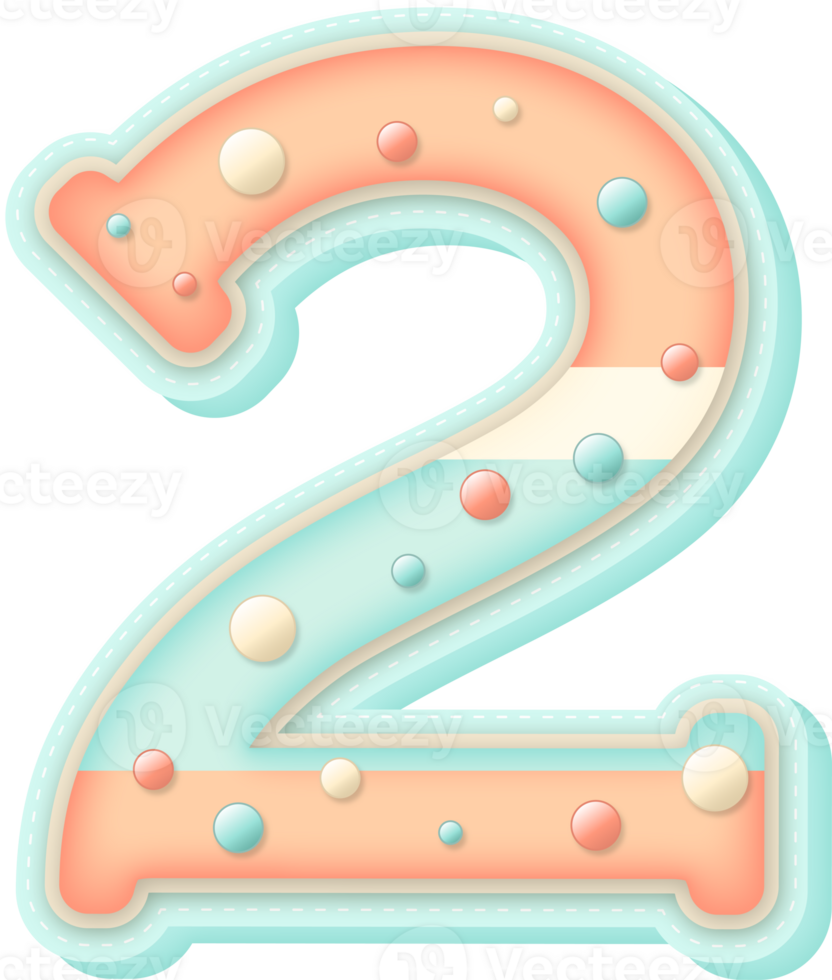 Cute Pastel Sweet Alphabet Number 2 png