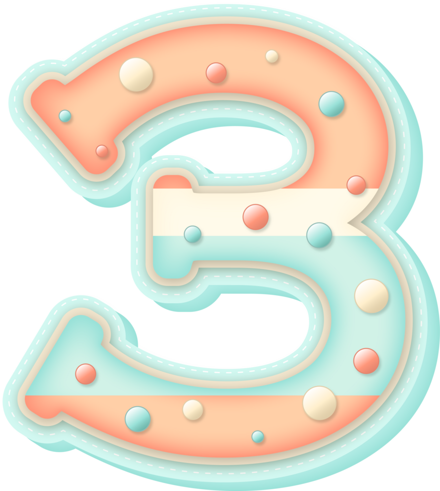 Cute Pastel Sweet Alphabet Number 3 png