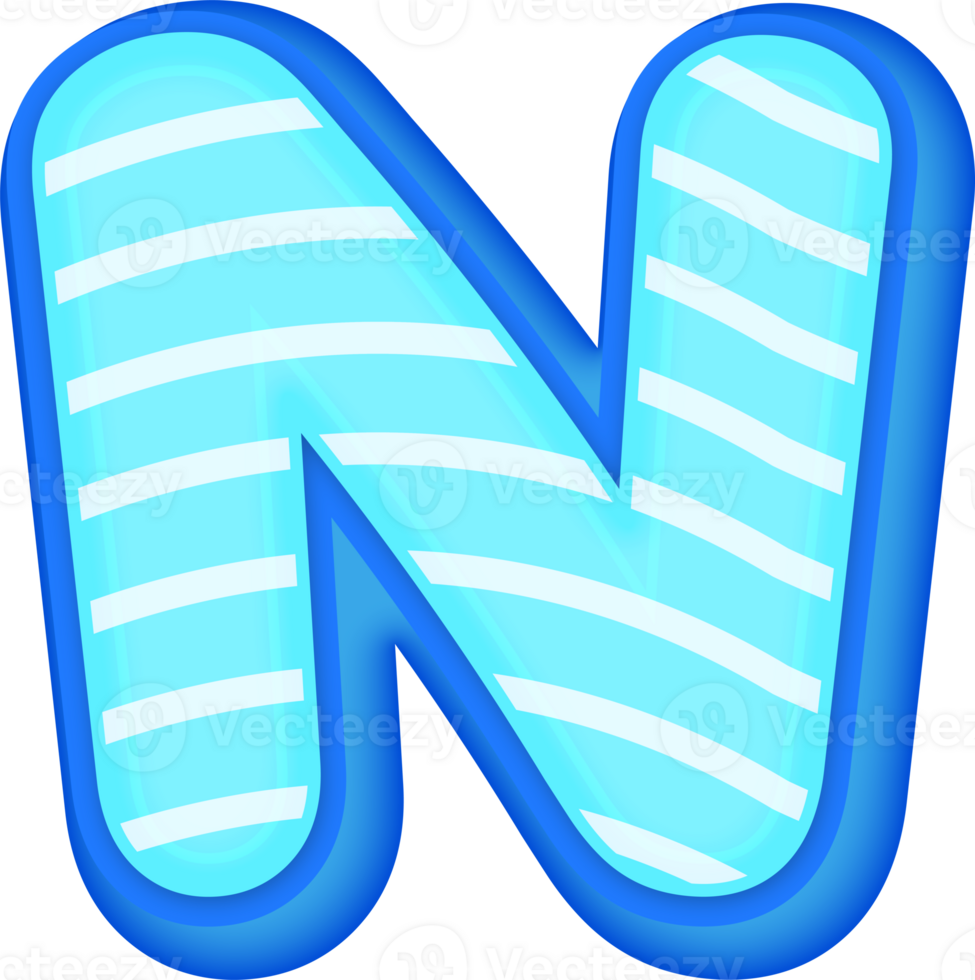 Letter N, Blue Comic 3D Alphabet Lettering png