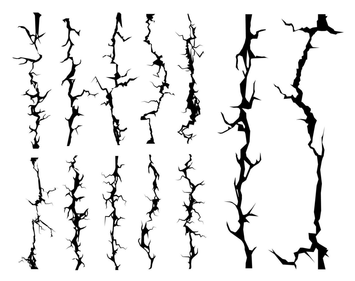 Broken wall cracks, cleft crackles, break splits vector
