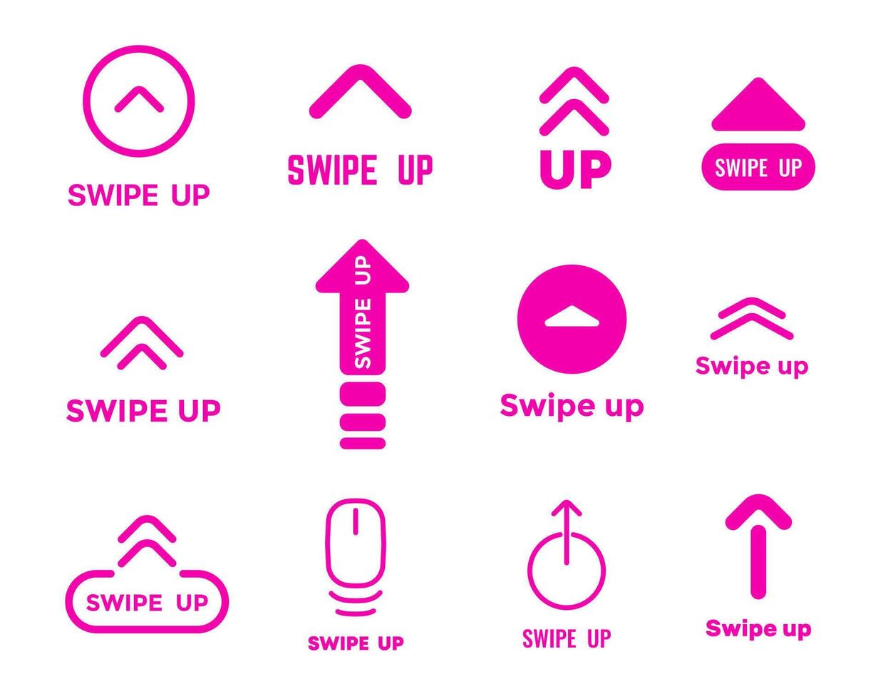 Swipe up icons, scroll and drag arrow buttons vector