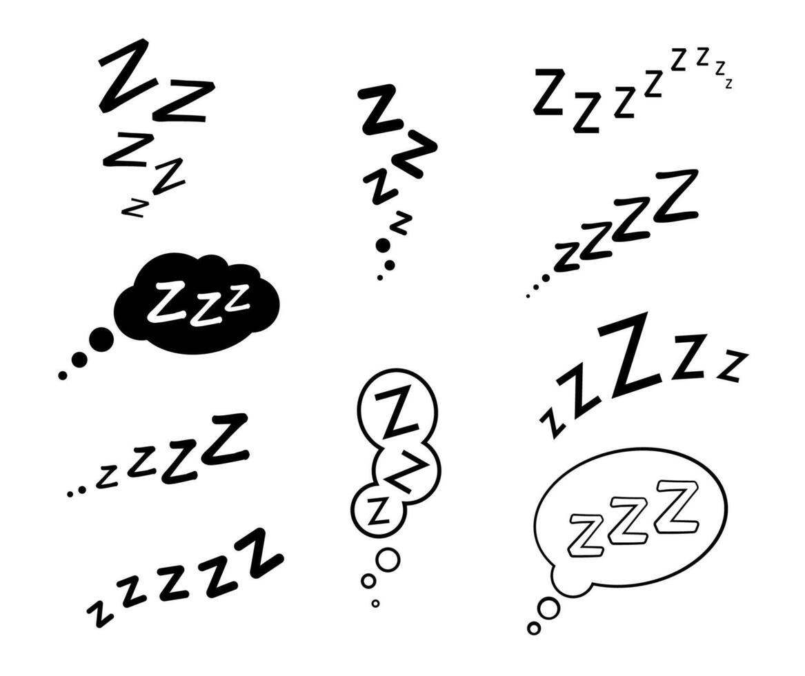 Zzz, zzzz bed sleep snore icons with doodle clouds vector