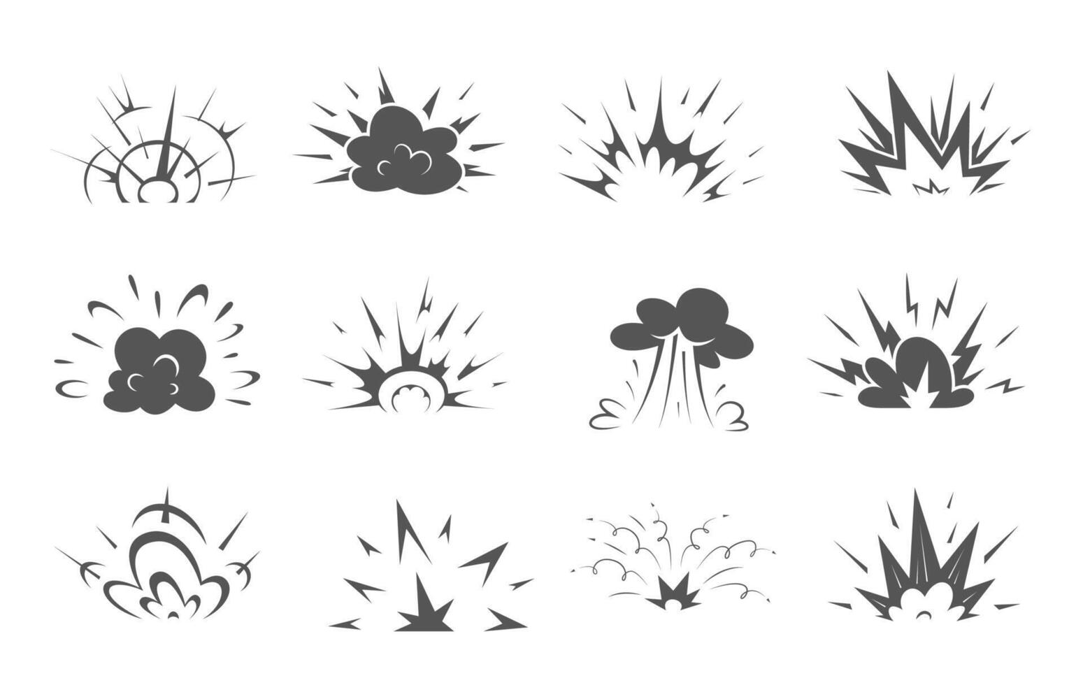 Cartoon bomb explosion, comic clouds of blast boom vector