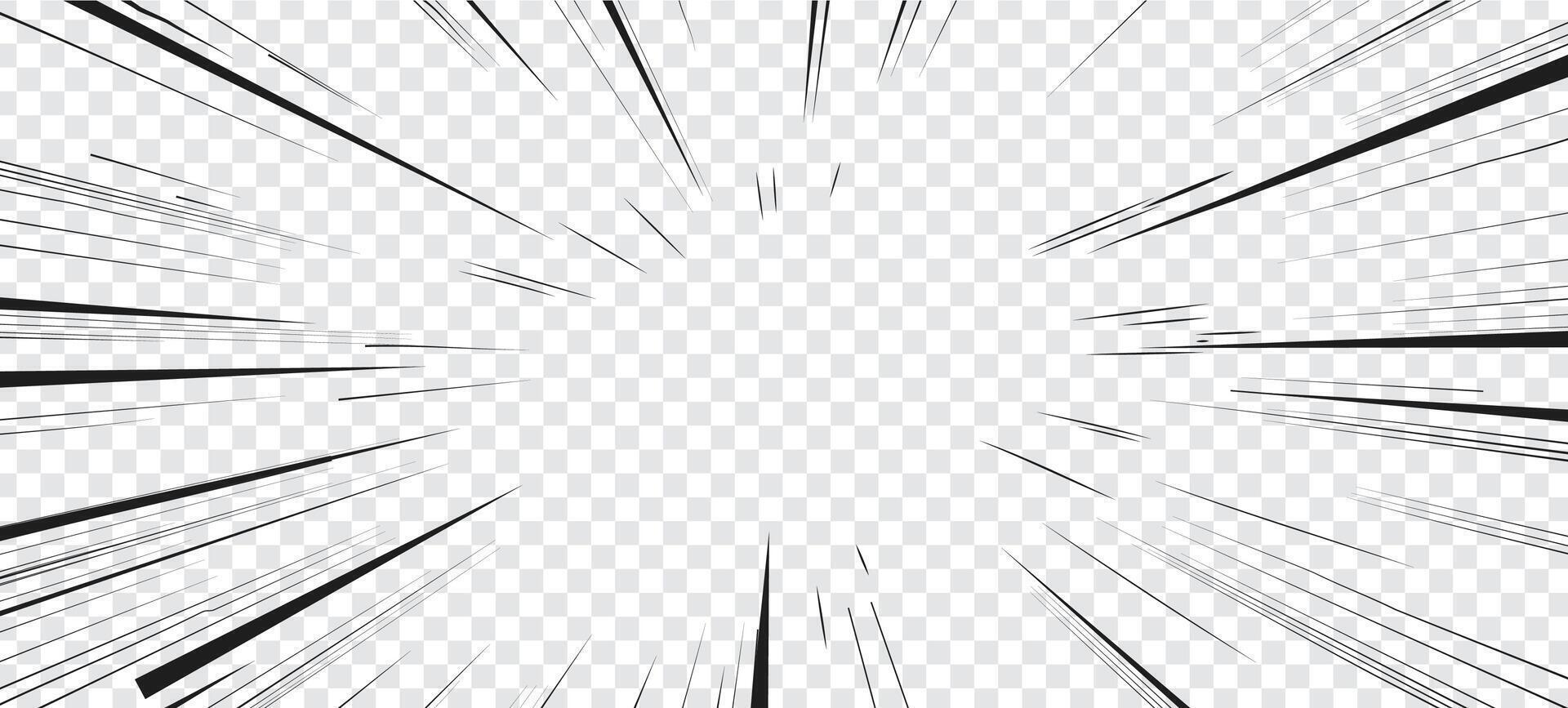 Manga speed lines, comic anime explosion effect vector