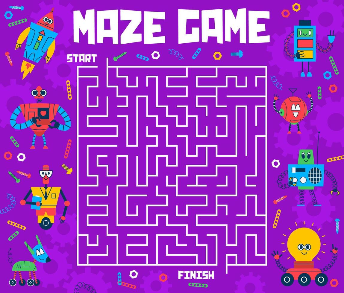 Labyrinth maze, help cartoon robots to find exit vector