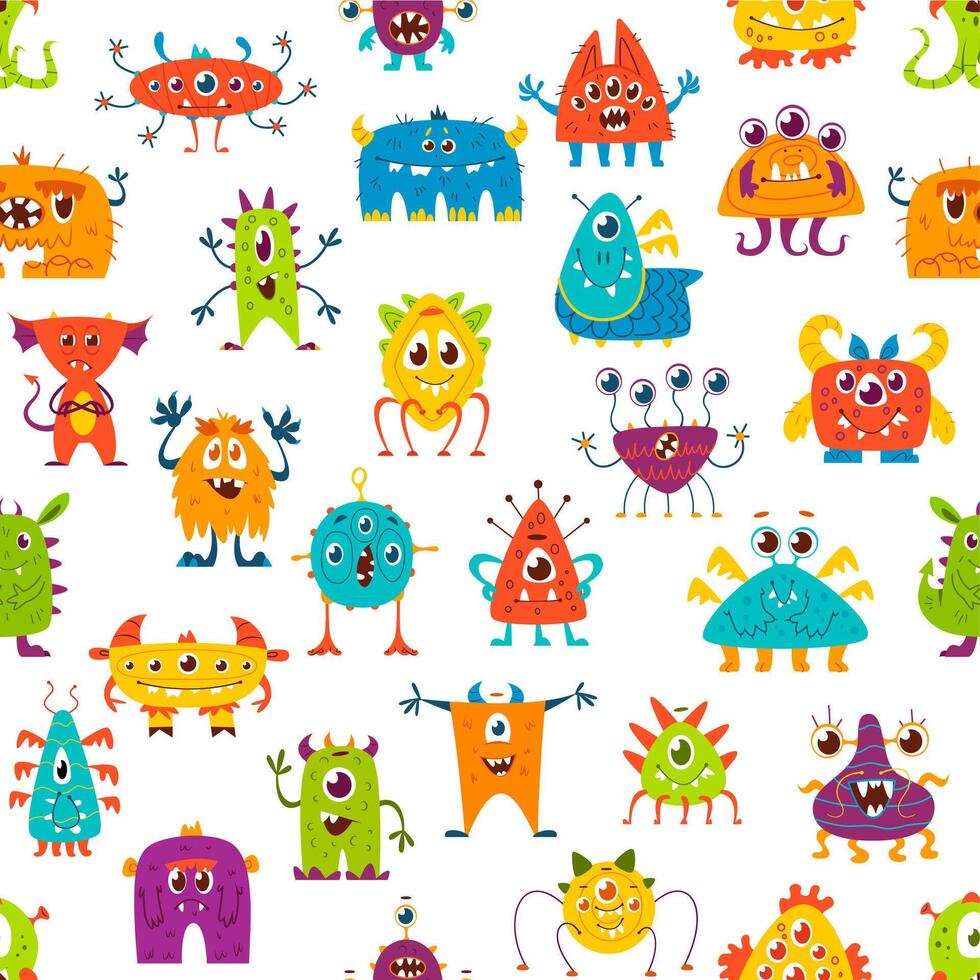 Cartoon monster characters seamless pattern vector