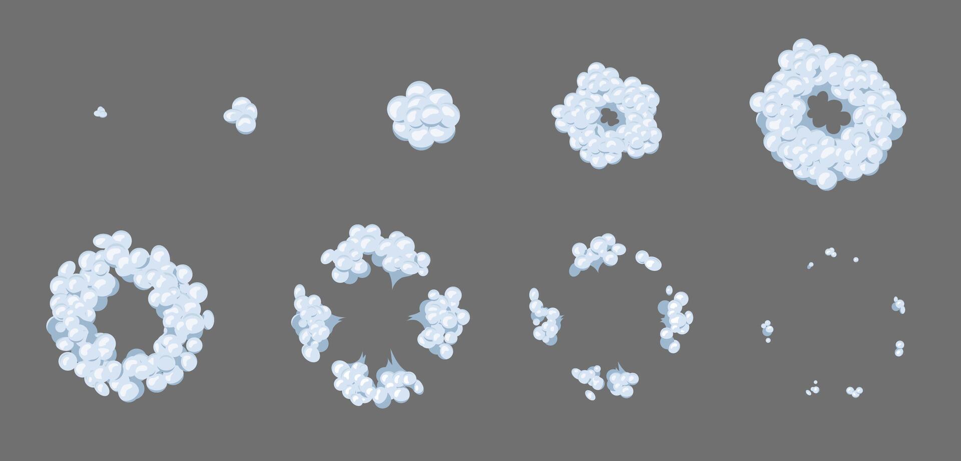 Animated smoke explosion cloud, game sprite vector