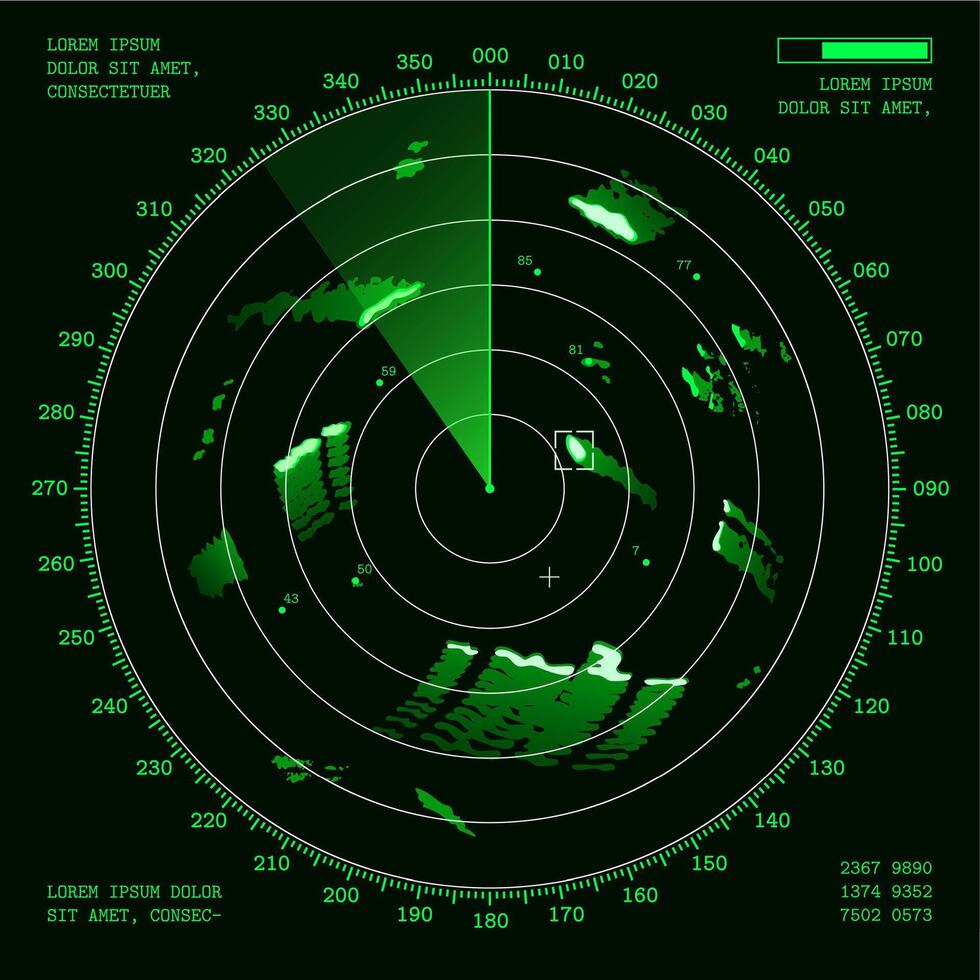 Ship radar screen, military sonar digital display vector