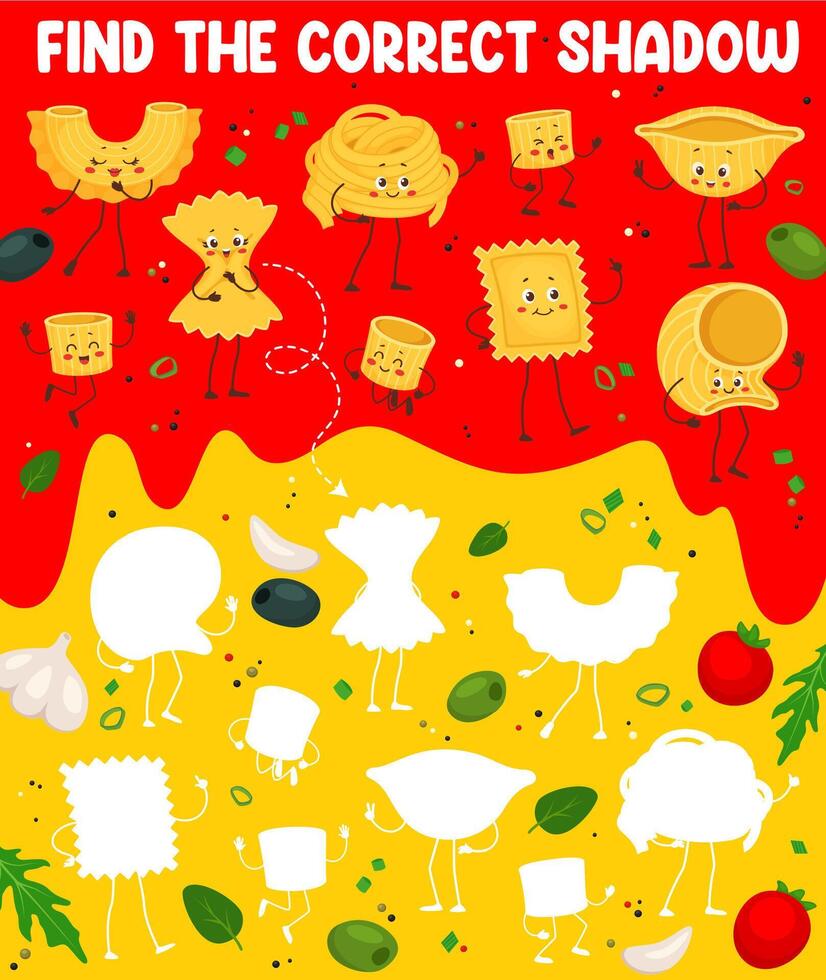 Find correct shadow of italian pasta characters vector