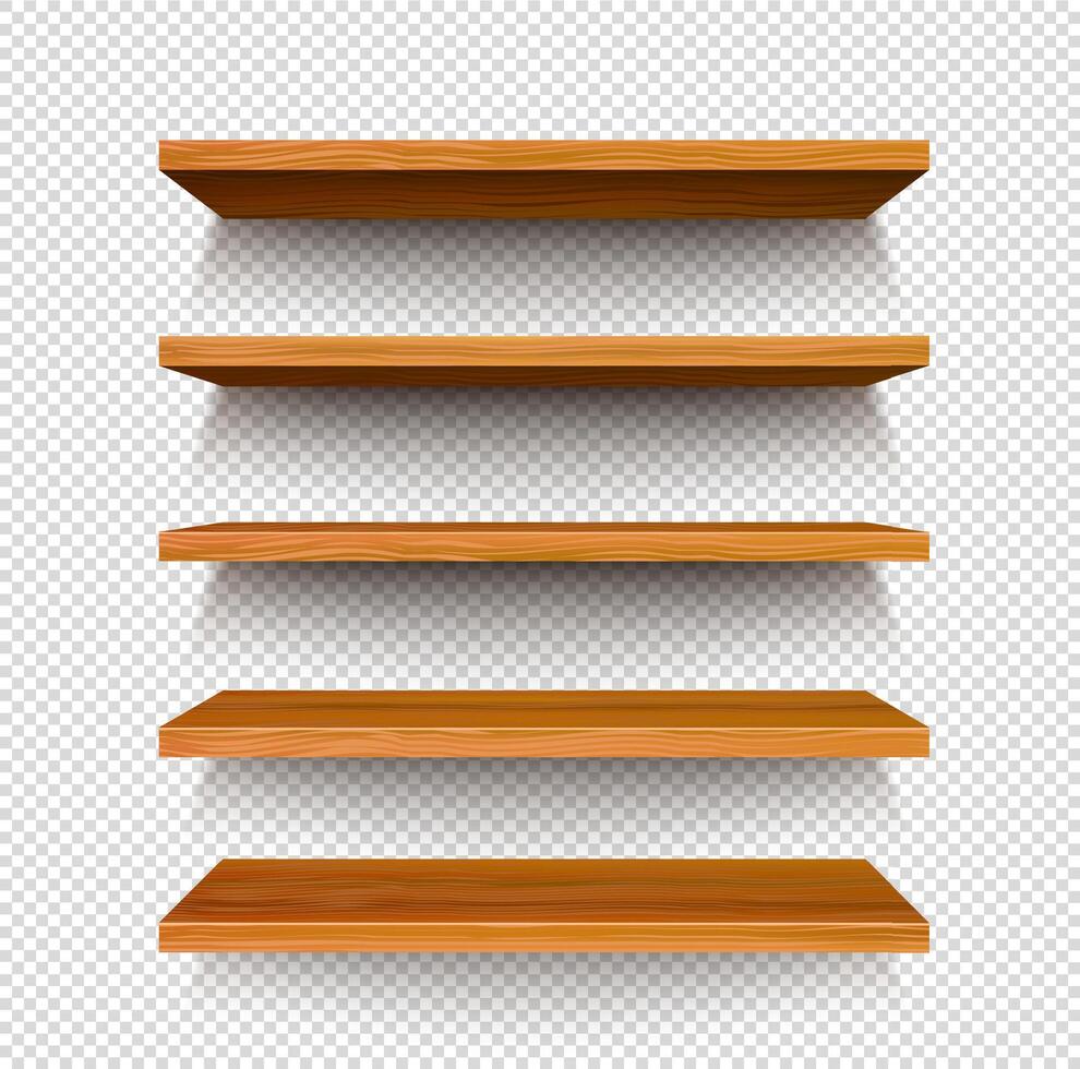 Wooden store shelf on transparent background vector