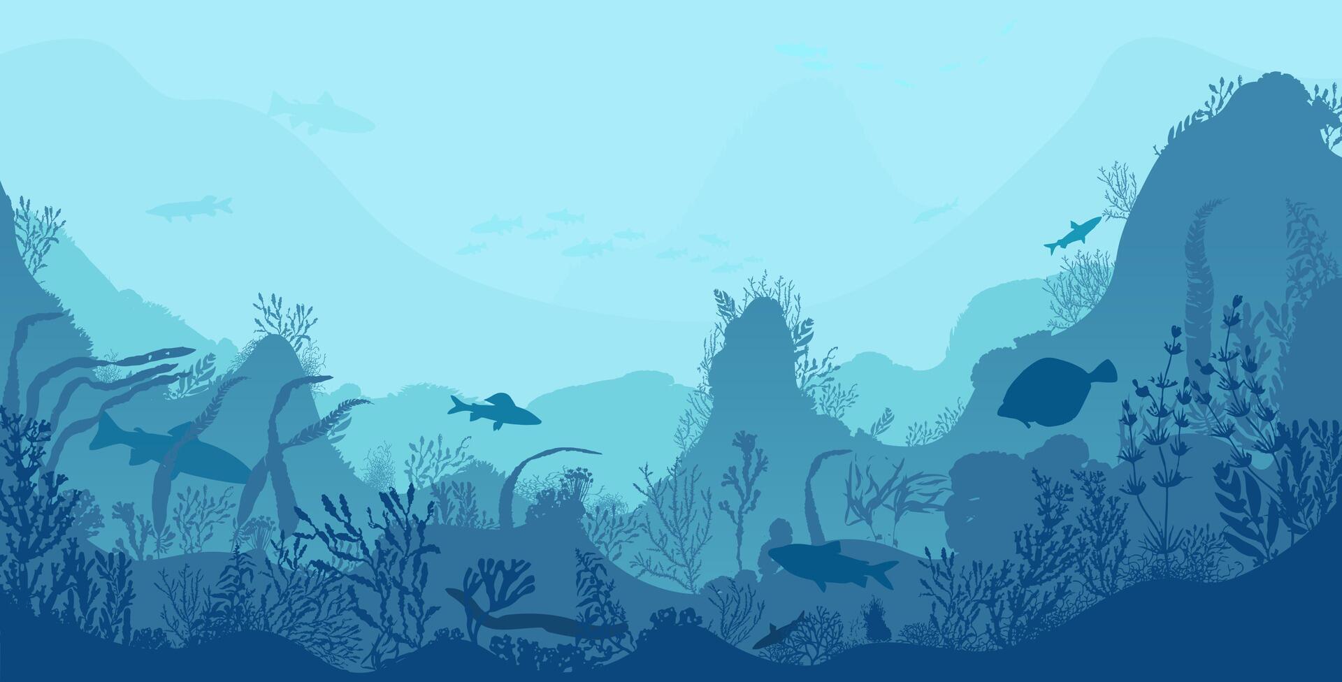 Underwater landscape, sea bottom or ocean undersea vector
