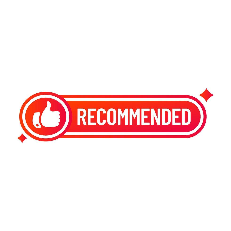 Recommend label, sticker tag. thumb up sign vector