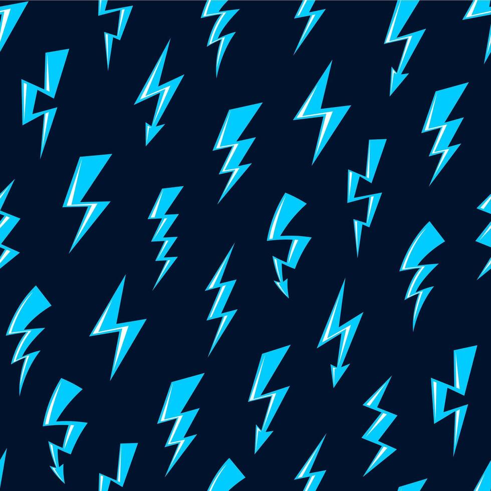Cartoon blue lightnings, flashes seamless pattern vector