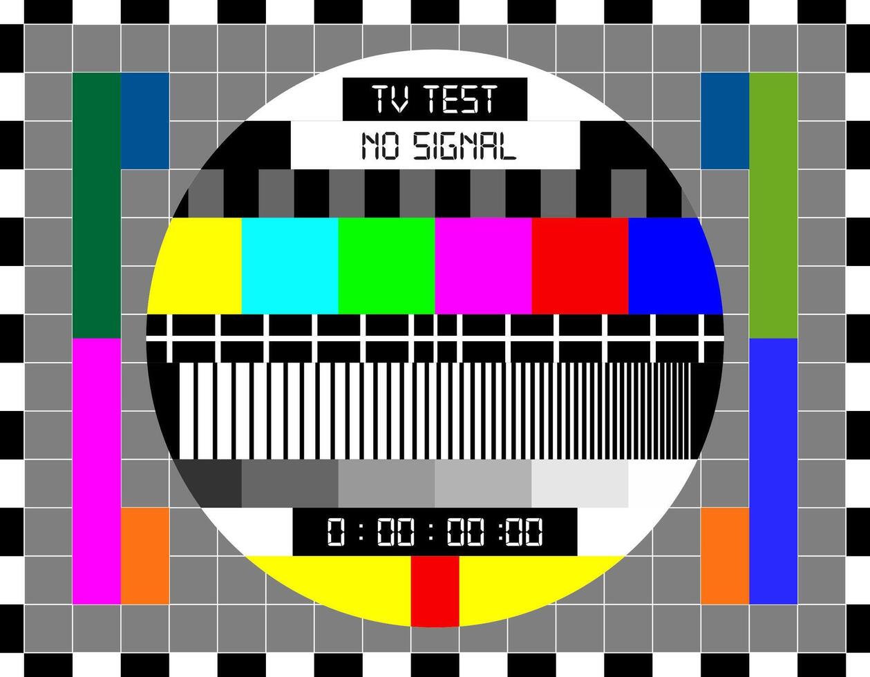 TV signal test screen, retro television broadcast vector