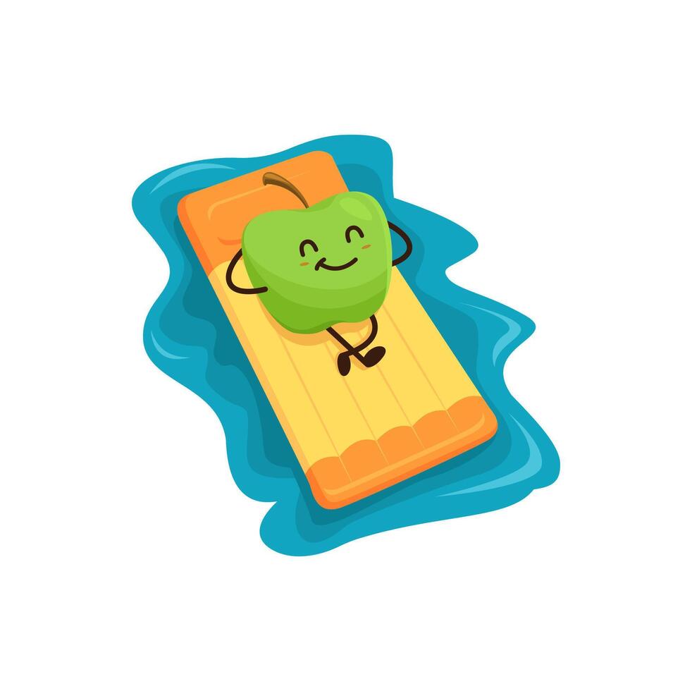 Cartoon apple fruit float on inflatable mattress vector