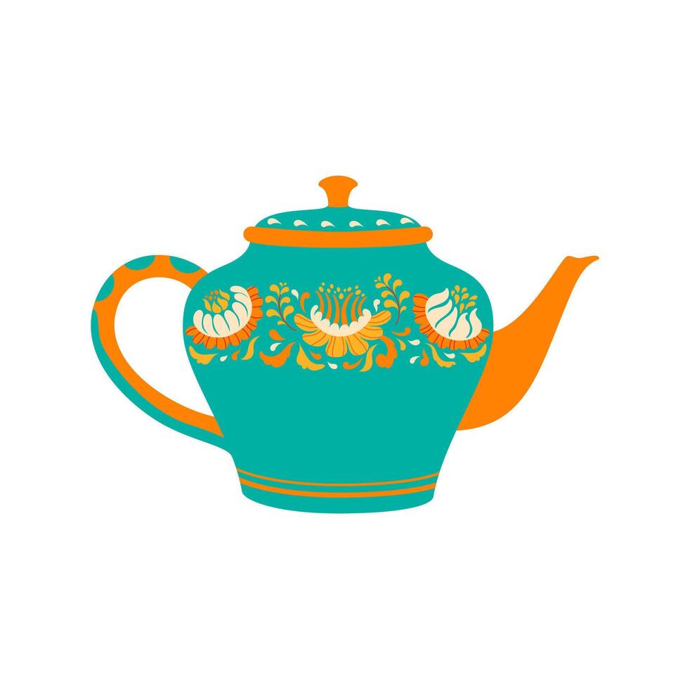 Ceramic porcelain teapot, cartoon kettle pottery vector