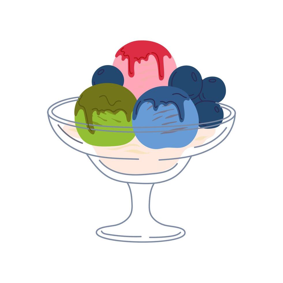 Homemade ice cream balls with grapes sweet dessert vector