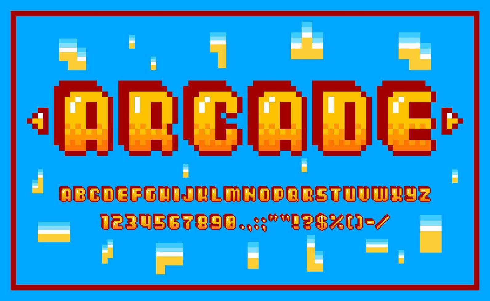 Arcade pixel font, 8 Bit game type or typeface vector
