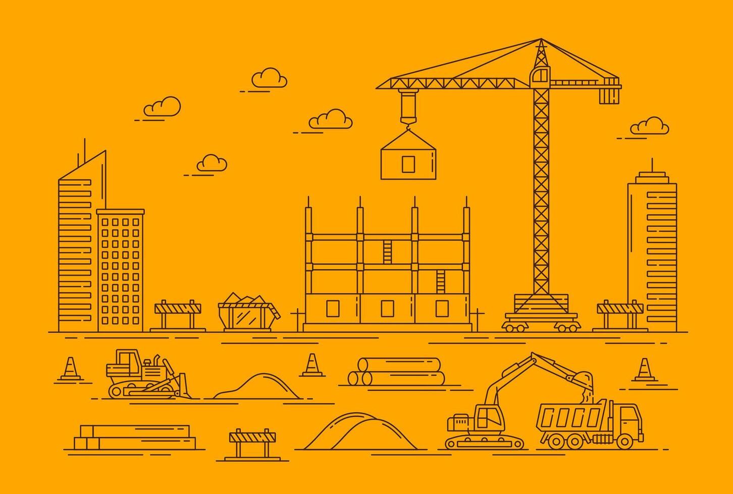 Outline building, construction site of house build vector