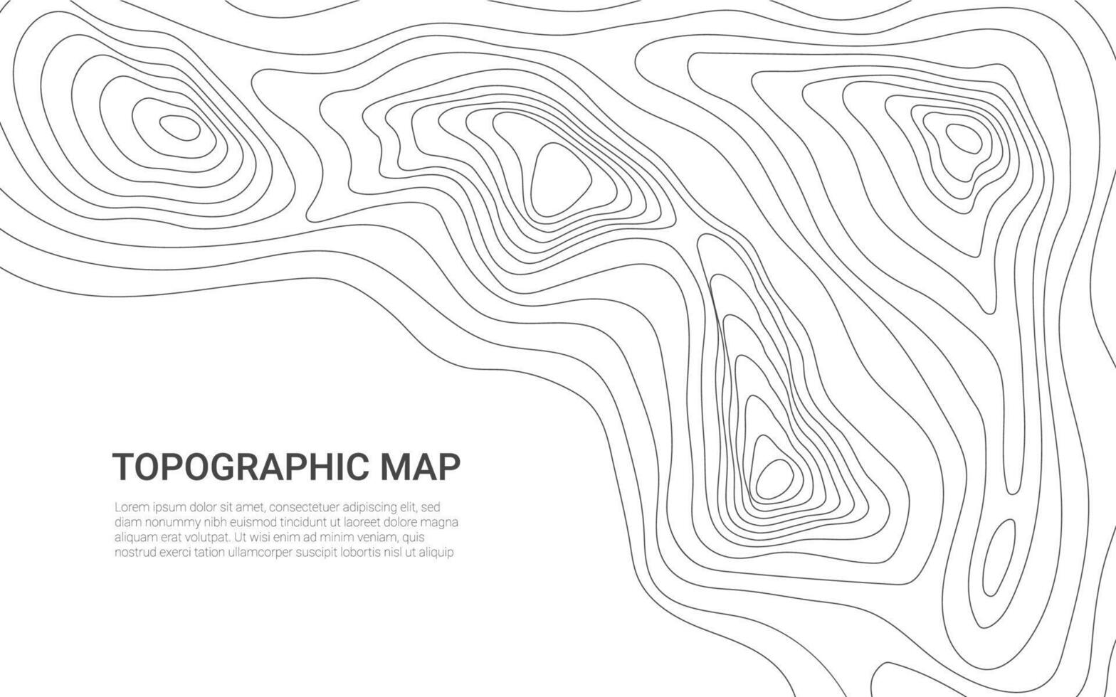 Line contour topographic map with terrain relief vector
