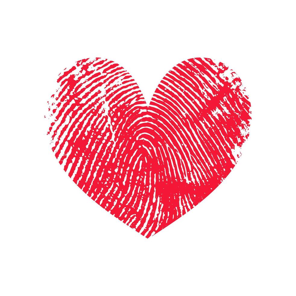 Fingerprint love heart, thumb fingers print mark vector